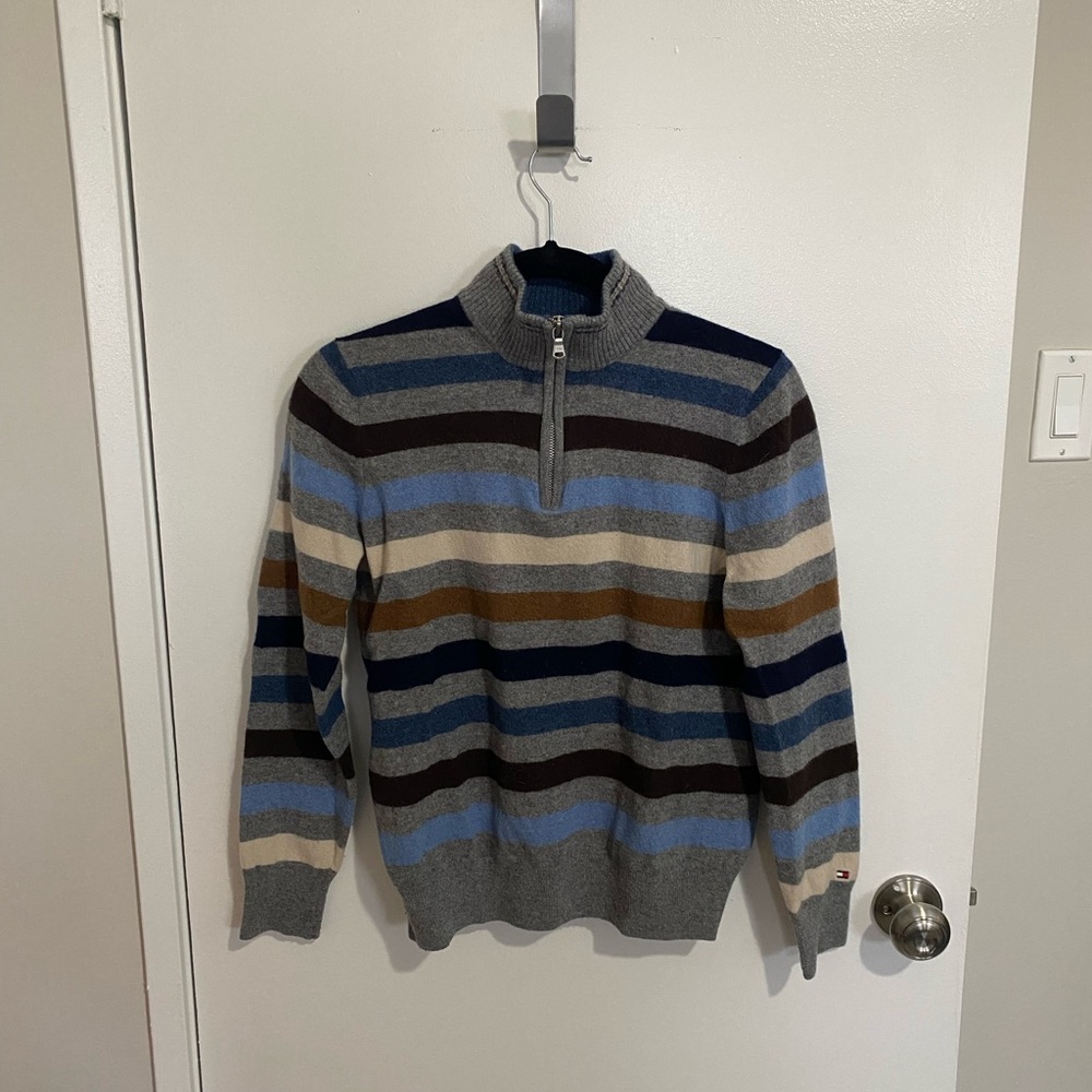 Tommy Hilfiger Blue and Brown Zip Up Sweater